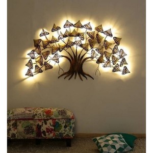 <b>LED</b> <b>Light</b> Hanging Wall Art Metal Wrought Iron Leaf Customizable Modern Farmhouse Design Handmade Washable Gold Finish Wall - Product Image 2