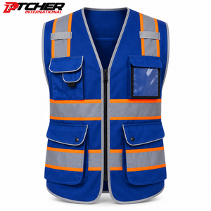 Veste de sécurité réfléchissante bleue personnalisée en gros, haute visibilité, multi-poches, avec fermeture éclair, pour travaux de construction - Product Image 5