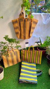 ถุงช้อปปิ้งผ้าไนลอนรีไซเคิลและพลาสติก PP ทอลายทางแบบถักด้วยมือผลิตในตลาดที่เป็นมิตรต่อสิ่งแวดล้อมของอินเดียถุงขายส่ง - Product Image 2