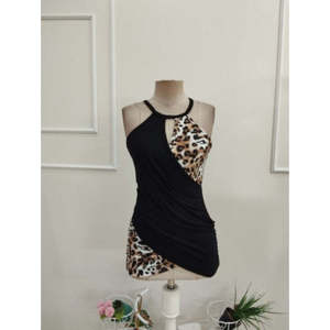 Blusa de Viscosa con Cuello Redondo y Estampado de Leopardo en un Lado para Mujer, 37922 - Negro - Product Image 4