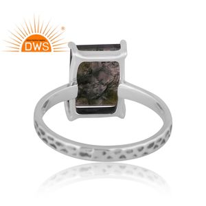 Créateur fait main argent sterling oxydé mousse verte naturelle agate pierre précieuse conception carrée bague empilable fabricant de bijoux - Product Image 4
