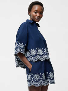 Conjuntos casuales de manga corta, camisa bordada, blusa y pantalones, conjunto de 2 piezas para mujer - Product Image 2