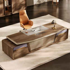 Executive Desk Black <b>Walnut</b> Cream <b>Walnut</b> Veneer Engineered Wood Rectangular Two-Tone 1-Year Warranty - Product Image 2