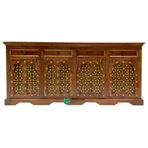 Penjualan Terbaik kuningan kayu dipasang empat laci empat pintu papan sisi ukiran tangan antik dirancang penyimpanan rumah Organizer furnitur
