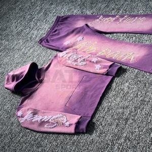 Ensemble de survêtement unisexe grande taille en coton et polyester délavé à l'acide, sweat à capuche et pantalon de jogging décontracté, vêtements de sport écologiques et légers - Product Image 5