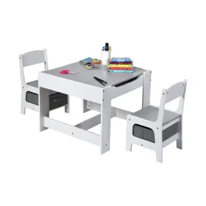 Children's Table And Chair Set 3-In-1 Wooden Movable Table With Storage Drawers Children's Drawing And Reading Crafts