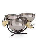Juego de 3 juntas de acero inoxidable y latón para servir, Decoración de mesa de comedor, cuenco para servir, cuenco para servir para nueces, aperitivos, ensalada, etc.
