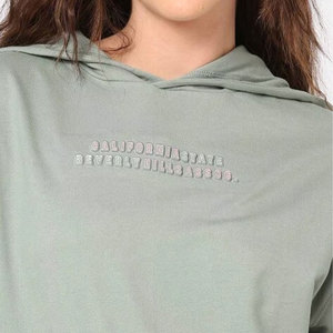 BRANIS SPORTS Women's Light <b>Green</b> Hooded Oversized Sweatshirt Full Sleeve Drop-Shoulder Embroidered Letter Design Breathable - Product Image 2