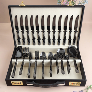 Ensemble de couverts à manger au design élégant noir, ensemble de couverts de luxe et acier inoxydable de qualité supérieure, idéal pour les hôtels et les restaurants - Product Image 3