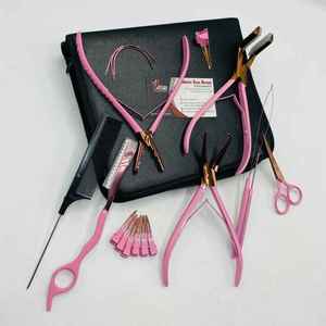 Kit d'outils de qualité supérieure Micro Link pour extensions de cheveux Pro Press Tape Plier Pink Rose Gold Outils d'extension de cheveux de qualité chirurgicale - Product Image 6
