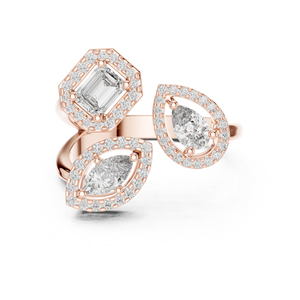 Bague à clous en or rose 14 carats avec émeraude/marquise/diamant rond de laboratoire pour femmes |   Nouveau diamant cultivé - Product Image 1