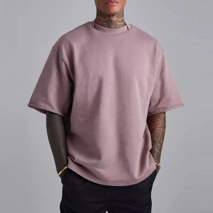 240 260Gsm Drop Shoulder Heavyweight Camisetas de alta calidad Custom Heavy Weight 100% camisetas de algodón Mock Neck camiseta para hombres - Product Image 1