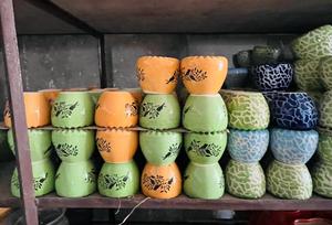 Soportes para plantas ecológicos Art Deco de resina de cristal Natural hechos a medida, jarrones grabados en relieve con estampado de tamaños grandes para el jardín del hogar - Product Image 3