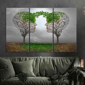 ภาพพิมพ์ลายต้นไม้แบบหน้าต่อหน้าที่สวยงามบนผืนผ้าใบสำหรับตกแต่งผนัง ชุดผ้าใบ 3 ชิ้น - Product Image 1