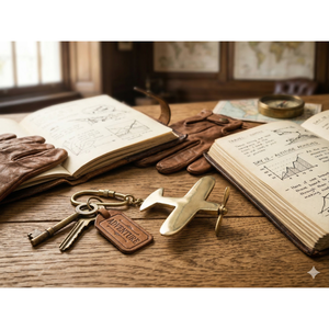 Porte-clés Avion Vintage en Laiton Antique 25mm, Alliage Métal et Bois, Breloque Voyage Aventure, Porte-clés Métalliques Tendance - Product Image 1