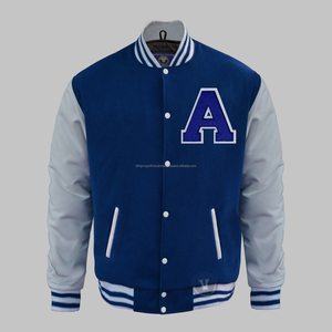 Patchs en chenille personnalisés manches en cuir véritable de laine vestes Letterman Baseball College pour hommes col montant pour le printemps - Product Image 1