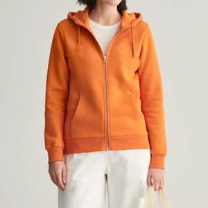 Sudadera con capucha naranja para mujer, con cremallera completa, chaqueta de forro polar, personalizable, informal, de marca privada, venta al por mayor de moda - Product Image 5