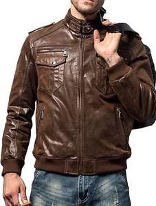 Veste en cuir de mouton véritable marron vintage pour hommes emblématiques Style motard de haute qualité inspiré par le tissu de toile de célébrités - Product Image 3