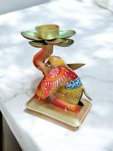 Artisans experts Design éléphant fabriqué à la main Lampe à thé/Bougeoir en métal Peinture en relief 3D pour la décoration de Noël de bureau à domicile - Product Image 3