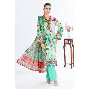 Traje de chifón verde sin costuras para mujer con estampado y bordado, top de uso diario - Product Image 3