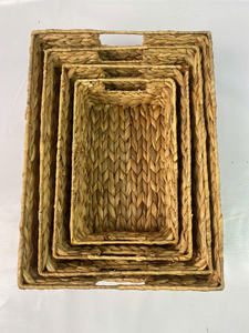 Set of 4 Vintage Eco-Friendly Rectangular Water Hyacinth <b>Storage</b> <b>Baskets</b> - Product Image 5