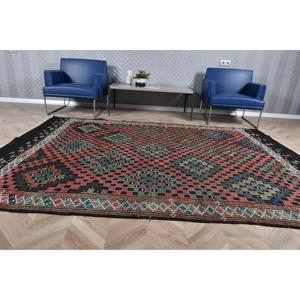 Alfombra Turca Vintage, Alfombra Kilim de 6.5x9.1 pies, Alfombra Oriental Negra y Roja - Product Image 3