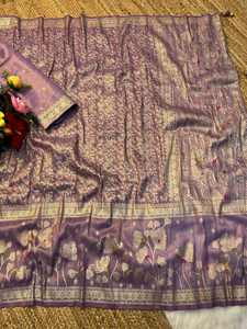 Sari Pichwai de Organza de Seda con Tejido de Zari para Mujer, Teñido a Mano, Hecho en India - Product Image 4