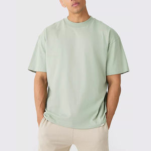 T-shirt imprimé de poids lourd streetwear avec logo personnalisé T-shirt épais vierge épais en coton à épaules tombantes pour hommes - Product Image 1