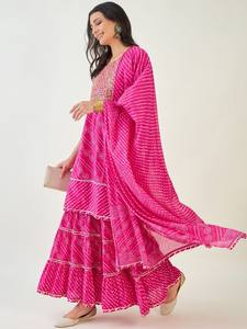 Mujeres étnicas Bandhani bordado Regular puro algodón Kurta con Sharara y con Dupatta indio Pakistán Salwar kameez traje - Product Image 2