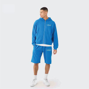 Conjunto Deportivo Unisex Cobalt de 2 Piezas con Capucha y Cremallera, Hombros Caídos, Transpirable, 100% Algodón Felpa, para Fitness, Jogging, con Estampado - Product Image 1
