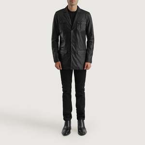 Blazer de piel de oveja semianilina negra Ray Cutler con forro acolchado de poliéster y cuatro bolsillos exteriores - Product Image 3
