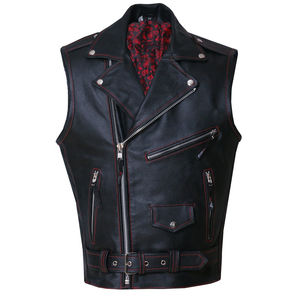 Nouveau design Gilet de motard en cuir Gilet de moto pour hommes Gilet d'extérieur sans manches en cuir de style motard - Product Image 1