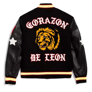 แจ็กเก็ตบอมเบอร์เสื้อหนาวงานตามสั่งเสื้อแจ็คเก็ตขนสัตว์แขนหนังปักลายสไตล์ฮิปฮอปแจ็กเก็ต - Product Image 3