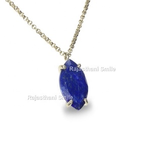 Lapis Lazuli naturel en argent sterling 925 plaqué or jaune 14 carats pendentif en pierre précieuse taille marquise 12x22mm chaîne de taille de pierre pour cadeaux - Product Image 5