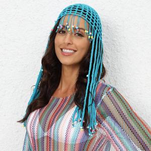 Chapeau de plage en crochet fait main pour femme, style ethnique, à pompons, motif tricoté, personnalisable pour usage décontracté, ski, voyage et sorties romantiques - Product Image 1