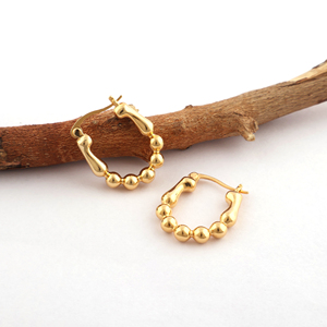 ต่างหูแบบมินิมอลชุบทอง18K พร้อมคลิปหนีบลูกปัดโลหะล้วนเครื่องประดับแฟชั่น - Product Image 1