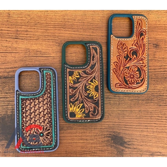 New Arrival Stylish Hand Tooled Leather Phone Case Personalized Vintage Luxury High Quality Phone 14 /15 Mobile Covers