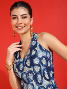 ชุดเดรสแขนกุดผ้าฝ้ายพิมพ์ลายเรขาคณิตสำหรับผู้หญิงชุดเดรสสั้นสไตล์ตะวันตกคอวีแขนกุดเหมาะสำหรับฤดูร้อน - Product Image 2