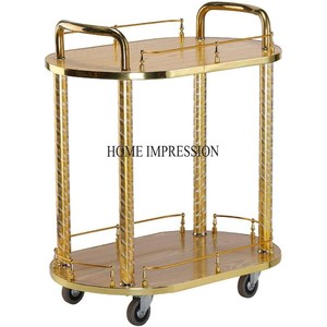 Antique Designer High Grade <b>Gold</b> Plated Metal Frame With White Marble Tray 2 Tier Serving <b>Trolley</b> With Wheels In Lowest Price - Product Image 5