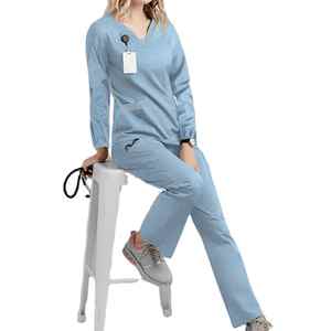 Anti-rides à manches longues haut col en v médecin soins infirmiers Scrubs survêtement ensembles gommage médical costumes uniformes d'hôpital unisexe Spandex - Product Image 5