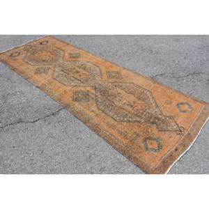 Alfombra turca clásica naranja marrón de 3,7x10,5 pies, Poliéster Viscosa de alta calidad para adolescentes, pasillo rectangular grande para sala de estar y dormitorio - Product Image 2