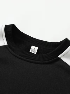 Sweat-shirt en molleton French Terry pour homme, décontracté, noir et blanc, à blocs de couleur contrastés, coupe ample, col rond, avec poches, pour l'extérieur - Product Image 3