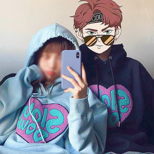Sweat à capuche avec logo coeur brodé en chenille pour femmes 100% coton à manches longues surdimensionné vêtements d'hiver décontractés avec logo avant - Product Image 6