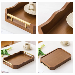 Bandeja DE SERVICIO DE MADERA hecha a mano con asas de metal Bandeja de mesa de centro decorativa rectangular para alimentos, bebidas y decoración del hogar - Product Image 4
