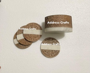 Juego de posavasos de madera y mármol de mango Natural 100% con soporte, Decoración de mesa elegante con acabado pulido para restaurantes modernos, hoteles y cafeterías - Product Image 6