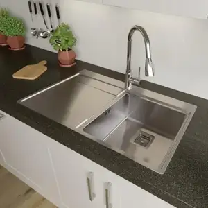 Wastafel dapur baja tahan karat perak finishing Glossy inovatif pengering panas & Plumb baja tahan karat