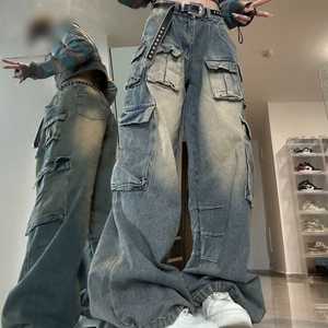 Oversized Cargo Women's <b>Jeans</b> Low <b>Waist</b> Loose Fit Custom Multi-Pocket Baggy Streetwear Breathable Button Decoration <b>for</b> Summer - Product Image 6