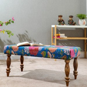 Banc en bois indien du Caire fait à la main Kantha coussiné canapé meubles maison salon Table à manger décor à la maison Style ethnique indien - Product Image 3