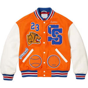 OEM Custom Men's <b>Vintage</b> College Baseball Bomber <b>Jacket</b> with Stand Collar High Quality Embroidered Logo Letterman <b>Varsity</b> Style - Product Image 5