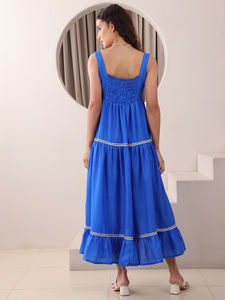 Women's Cotton Blend Sleeveless Midi/Below knee Solid Hemline <b>Fit</b> and Flare <b>Dress</b> - Product Image 3